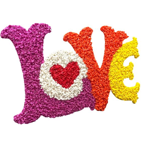 VTG 70s Popcorn LOVE Valentine Melted Plastic Wall Art Heart Retro Mod Pop Hippy - Picture 1 of 15